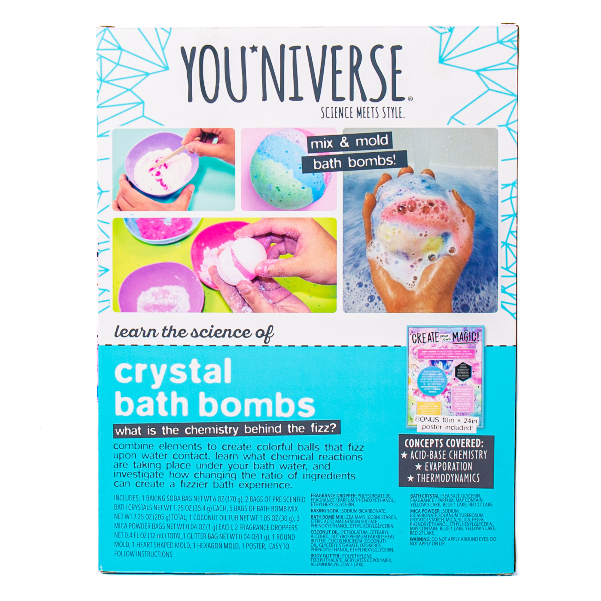 YOUniverse Crystal Bath Bombs, Mix & Mold Your Own Bath Bomb Kit, Boys and  Girls, Child, Ages 6+